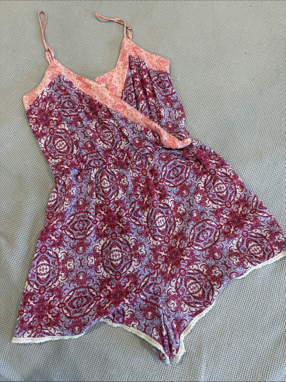 Rewind Pink and Burgundy Patterned Romper